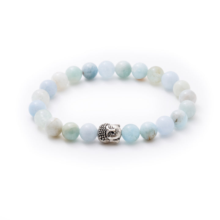 Aquamarin Naturstein Buddha Perlen Armband