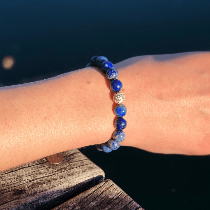 Lapislazuli Naturstein Perlen Armband mit Silberperle (farbverbessert)