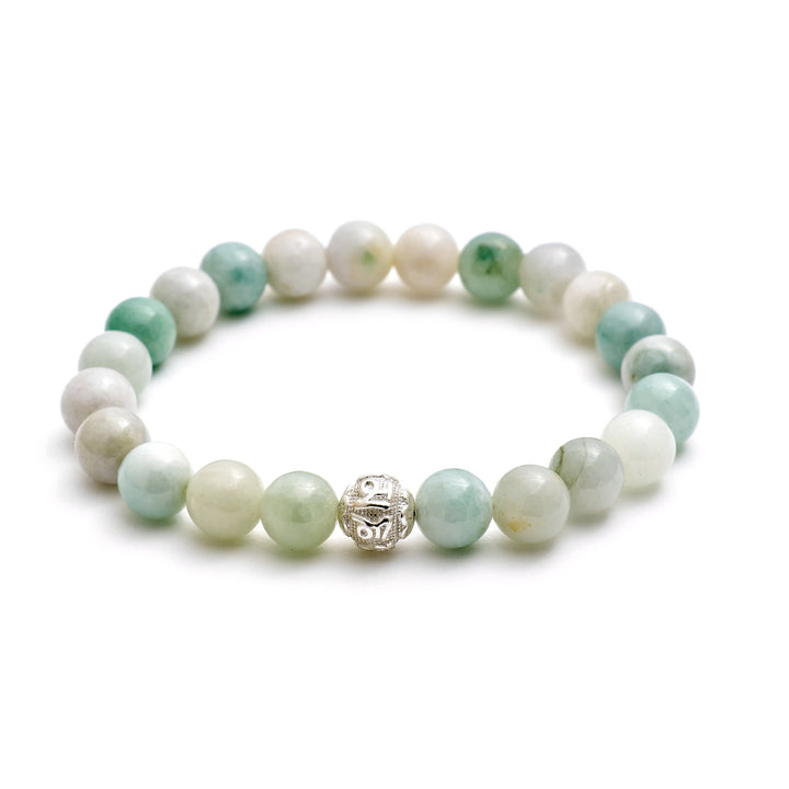 Jade Naturstein Perlen Armband mit Silberperle