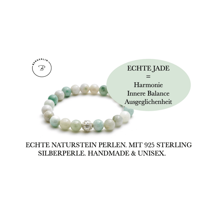 Jade Naturstein Perlen Armband mit Silberperle