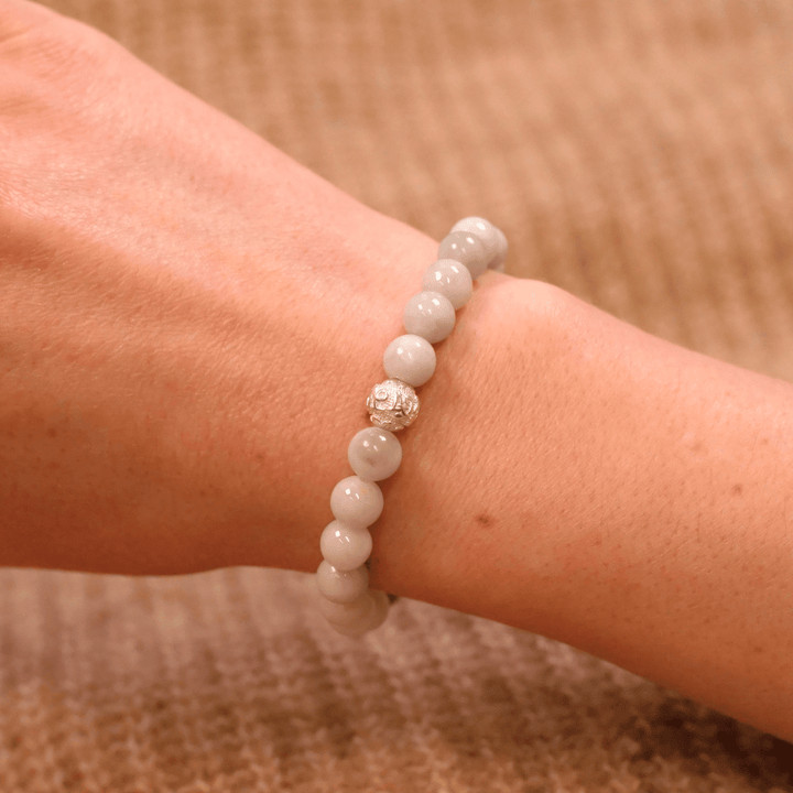 Jade Edelstein Perlen Armband mit Silberperle
