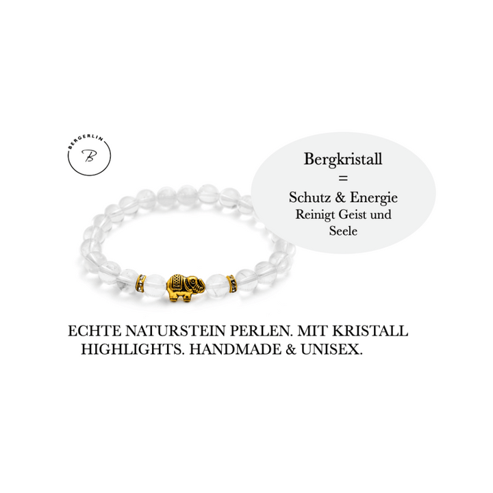 Bergkristall Naturstein Elefanten Perlen Armband