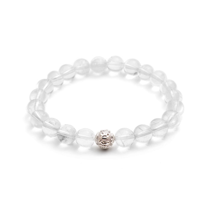 Bergkristall Naturstein Perlen Armband mit Silberperle