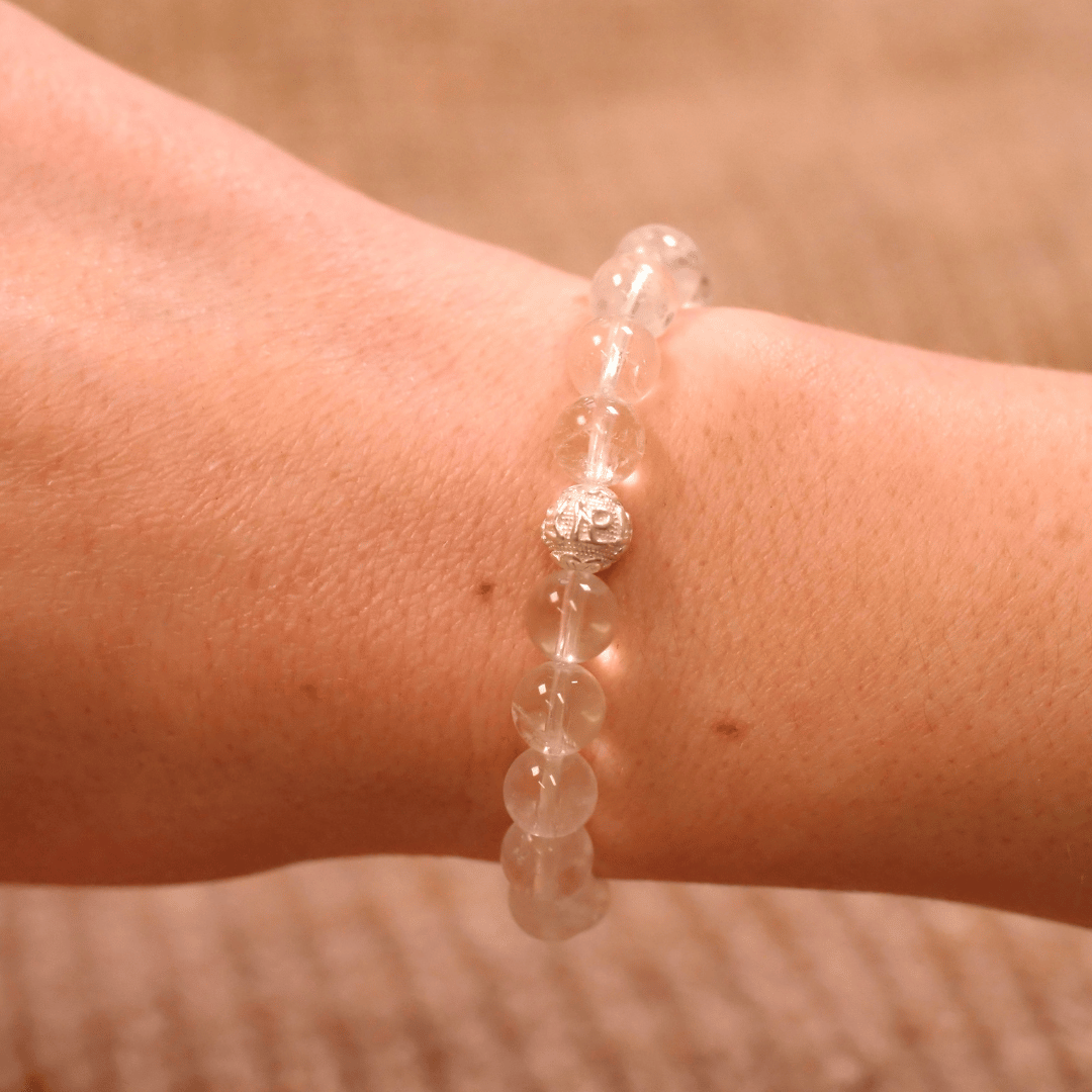 Bergkristall Naturstein Perlen Armband mit Silberperle