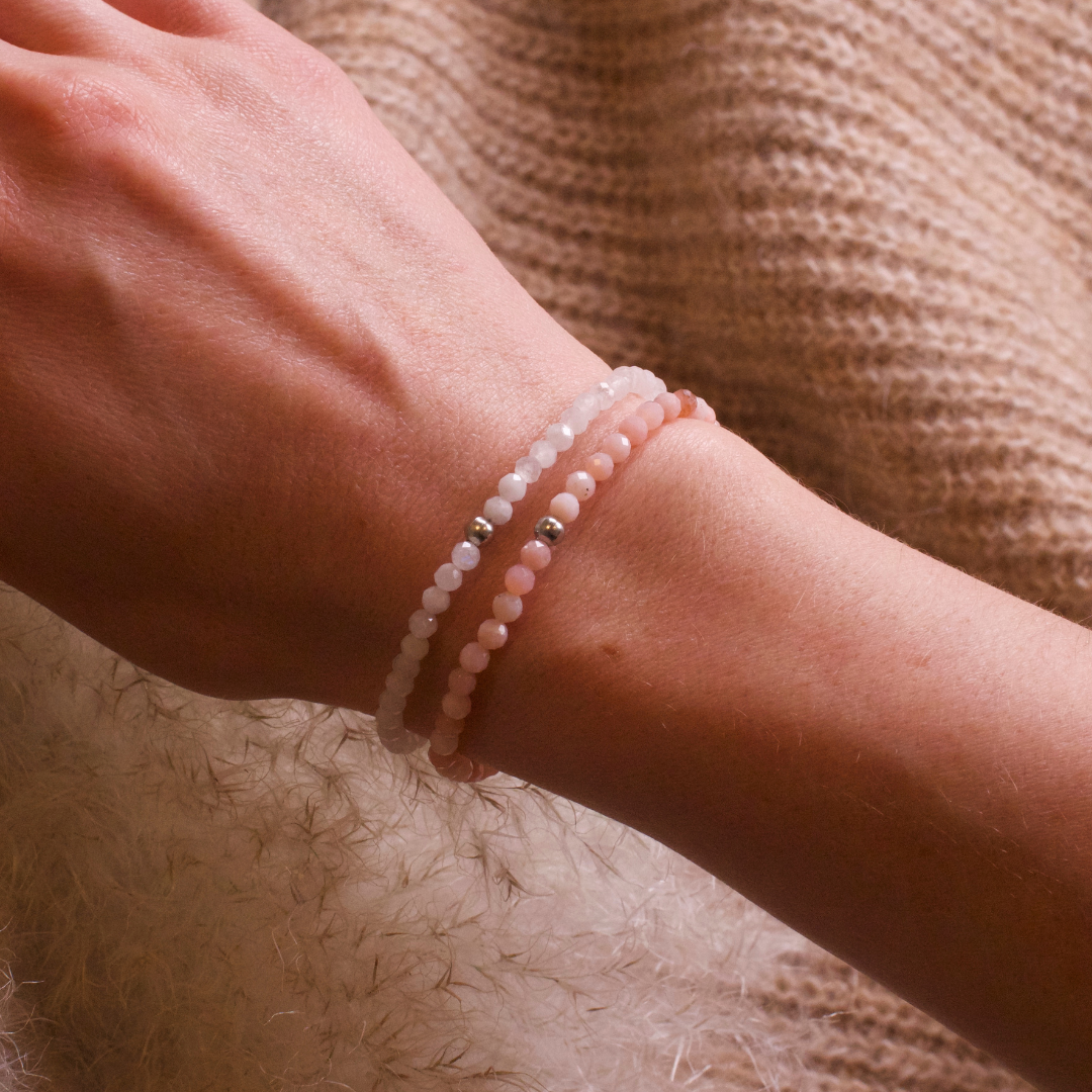 Opal Naturstein Perlen Armband mit Silberperle