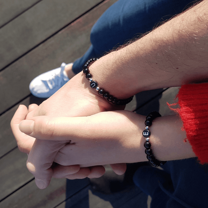 Pärchen Armband Achat mit Buchstaben - Schwarz