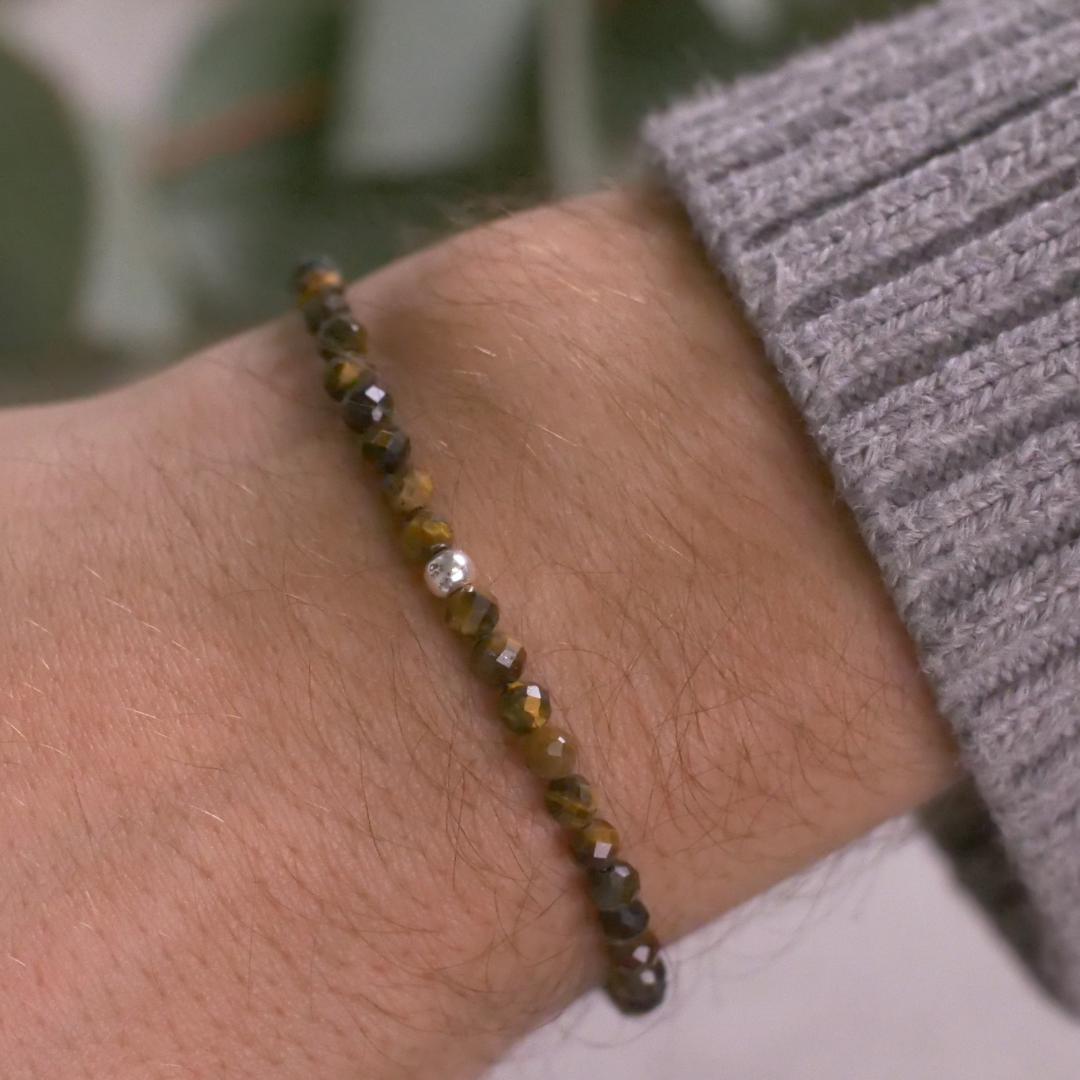 Tigerauge Naturstein Perlen Armband mit Verschluss