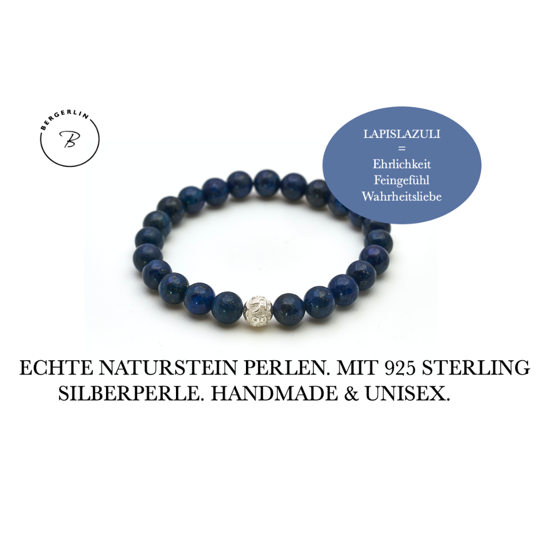 Lapislazuli Naturstein Perlen Armband mit Silberperle