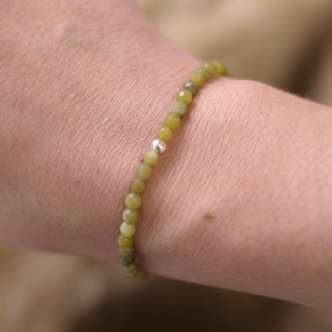 Serpentin Naturstein Perlen Armband mit Silberperle