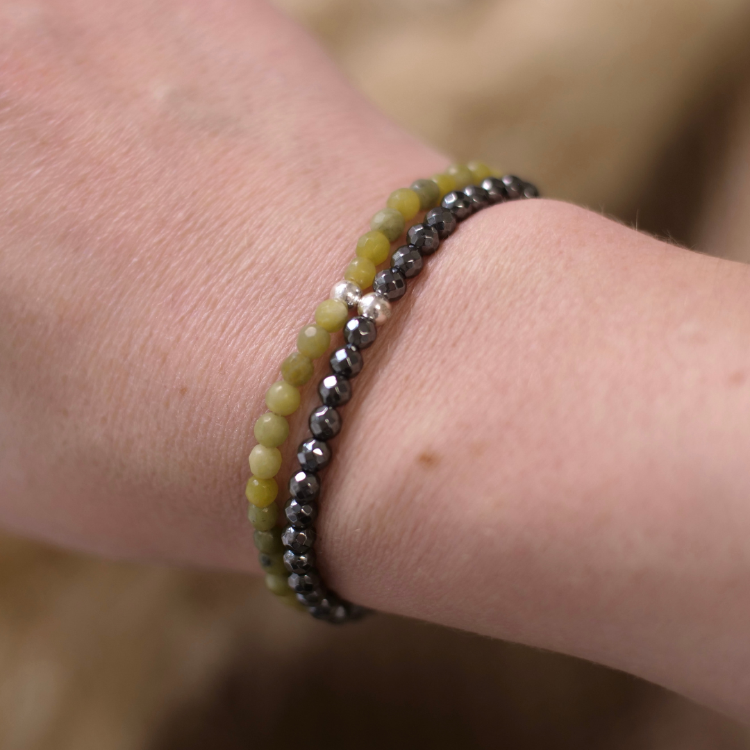 Serpentin Naturstein Perlen Armband mit Silberperle