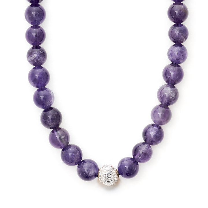 Amethyst Naturstein Perlen Halskette mit Silberperle