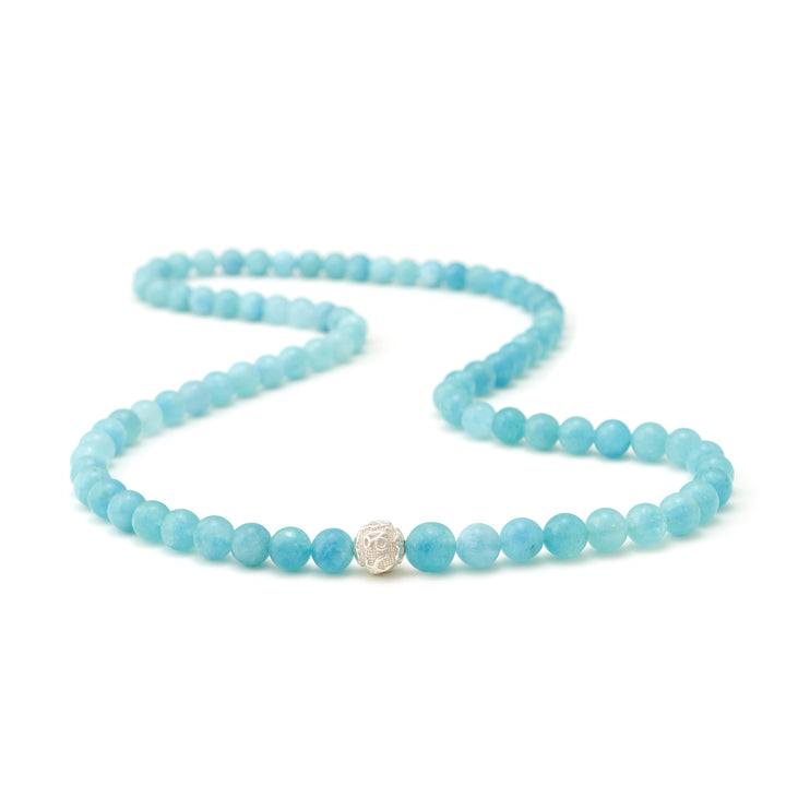 Aquamarin Naturstein Perlen Halskette mit Silberperle