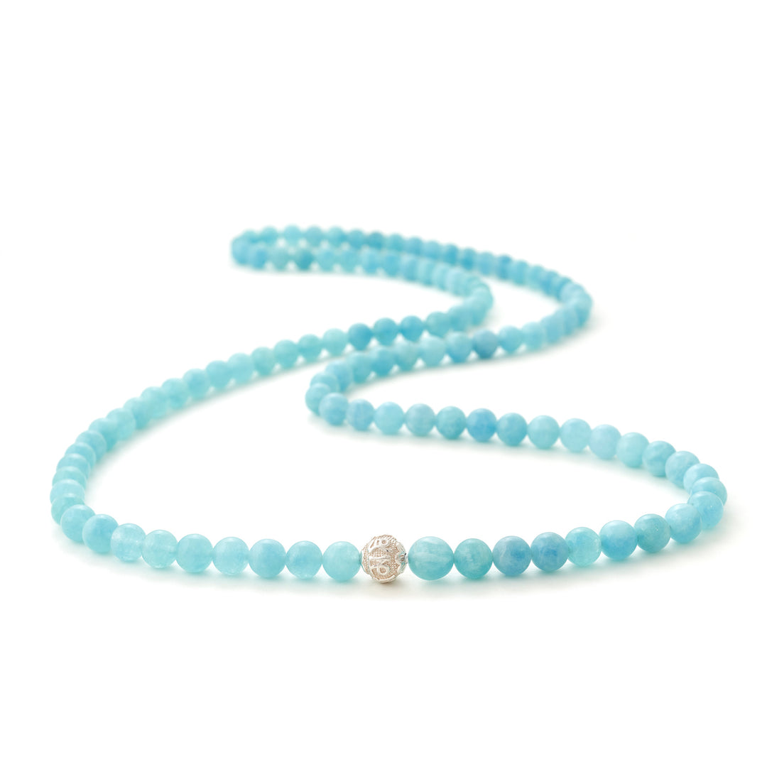 Aquamarin Naturstein Perlen Halskette mit Silberperle