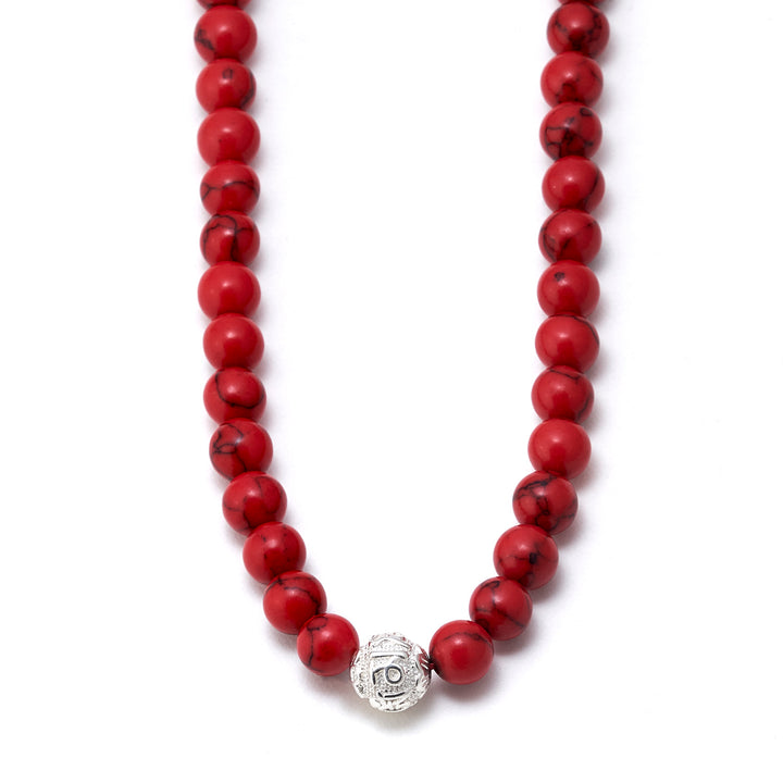 Jaspis Naturstein Perlen Halskette mit Silberperle