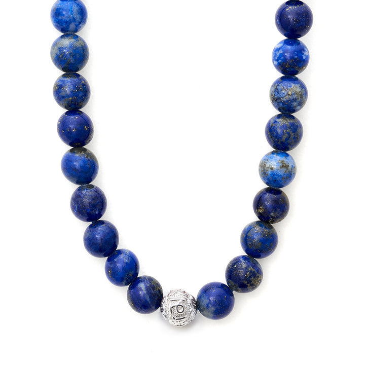Lapislazuli Naturstein Perlen Halskette mit Silberperle