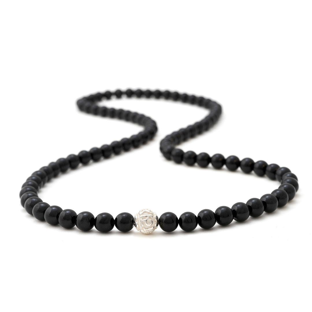 Obsidian Naturstein Perlen Halskette mit Silberperle