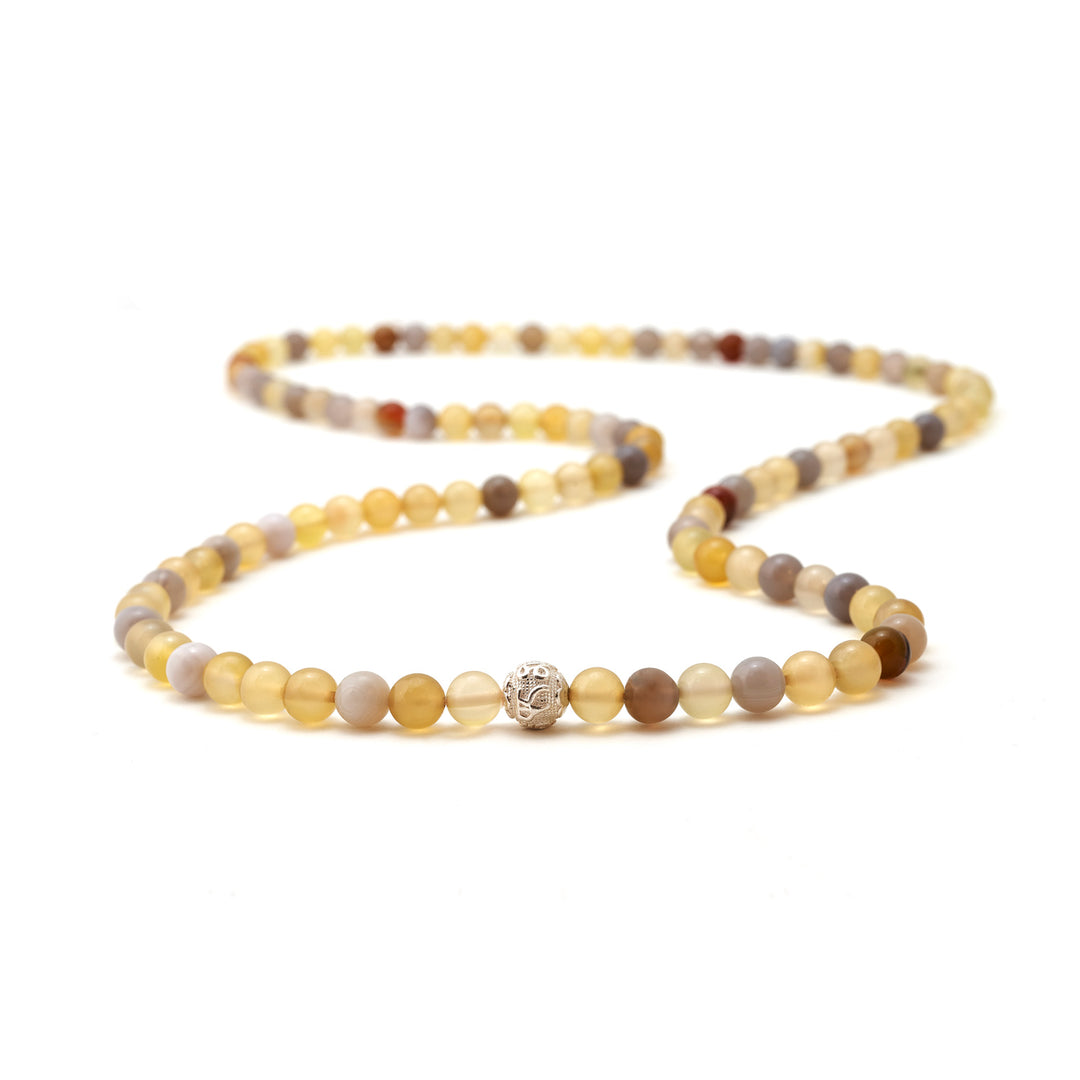 Opal Gelb Naturstein Perlen Halskette mit Silberperle