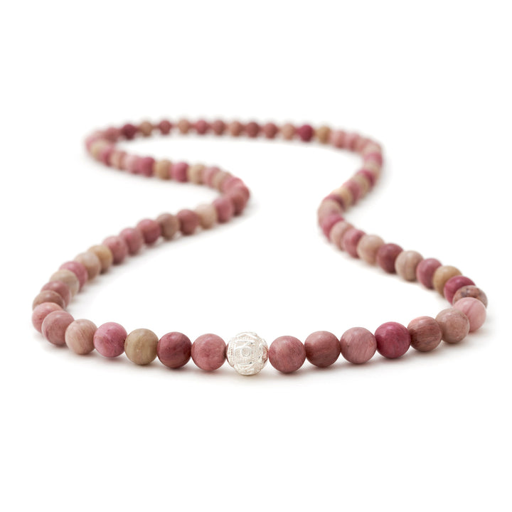 Opal Pink Naturstein Perlen Halskette mit Silberperle