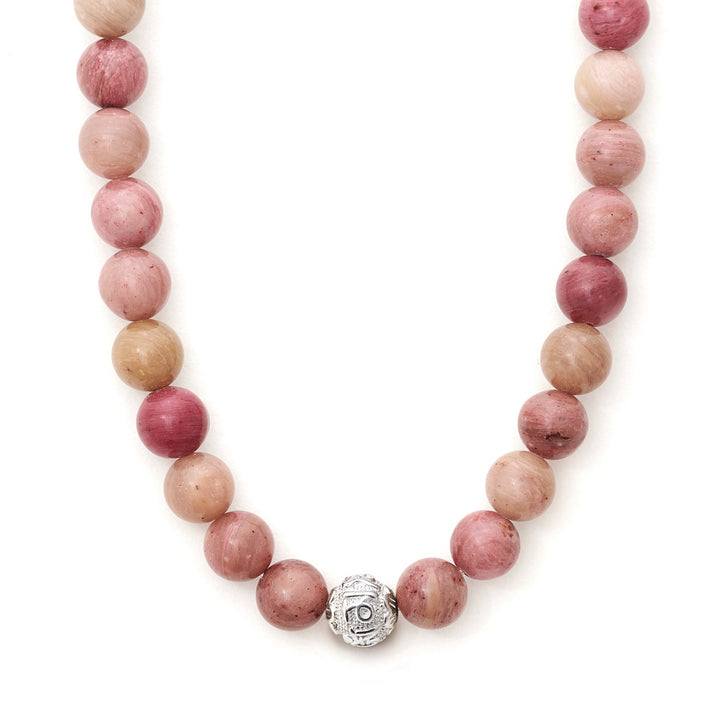 Opal Pink Naturstein Perlen Halskette mit Silberperle