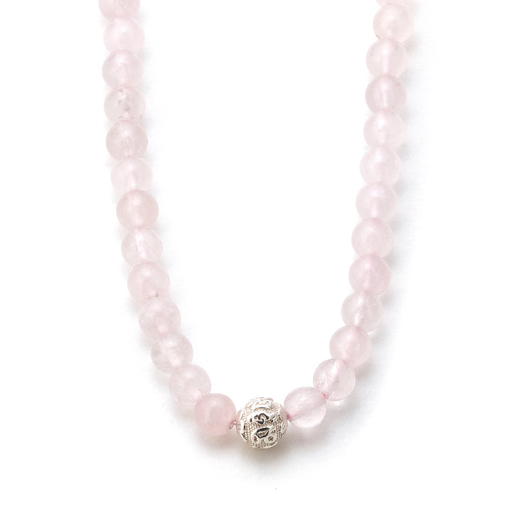 Rosenquarz Naturstein Perlen Halskette mit Silberperle